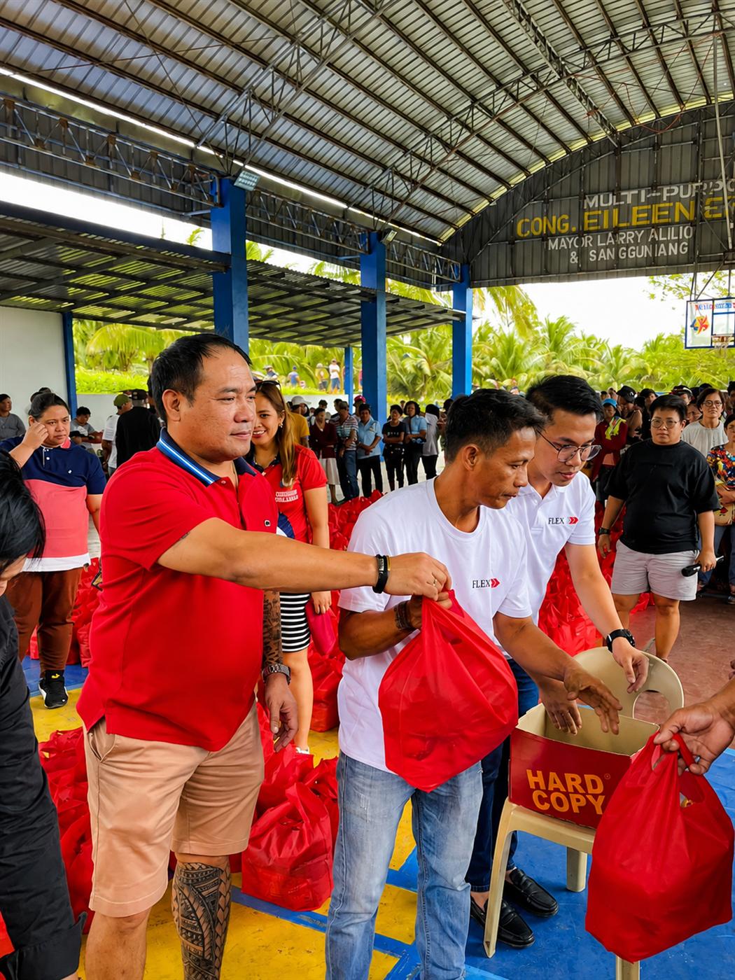 Flex team members supporting distribution at a covered court